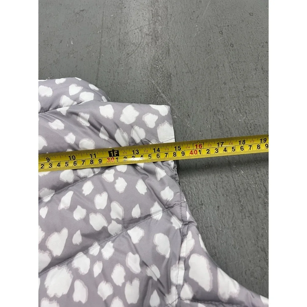 Lands' End Puffer Vest Girls L 14-16 Gray Leopard Print Down Full Zip‎ Winter
